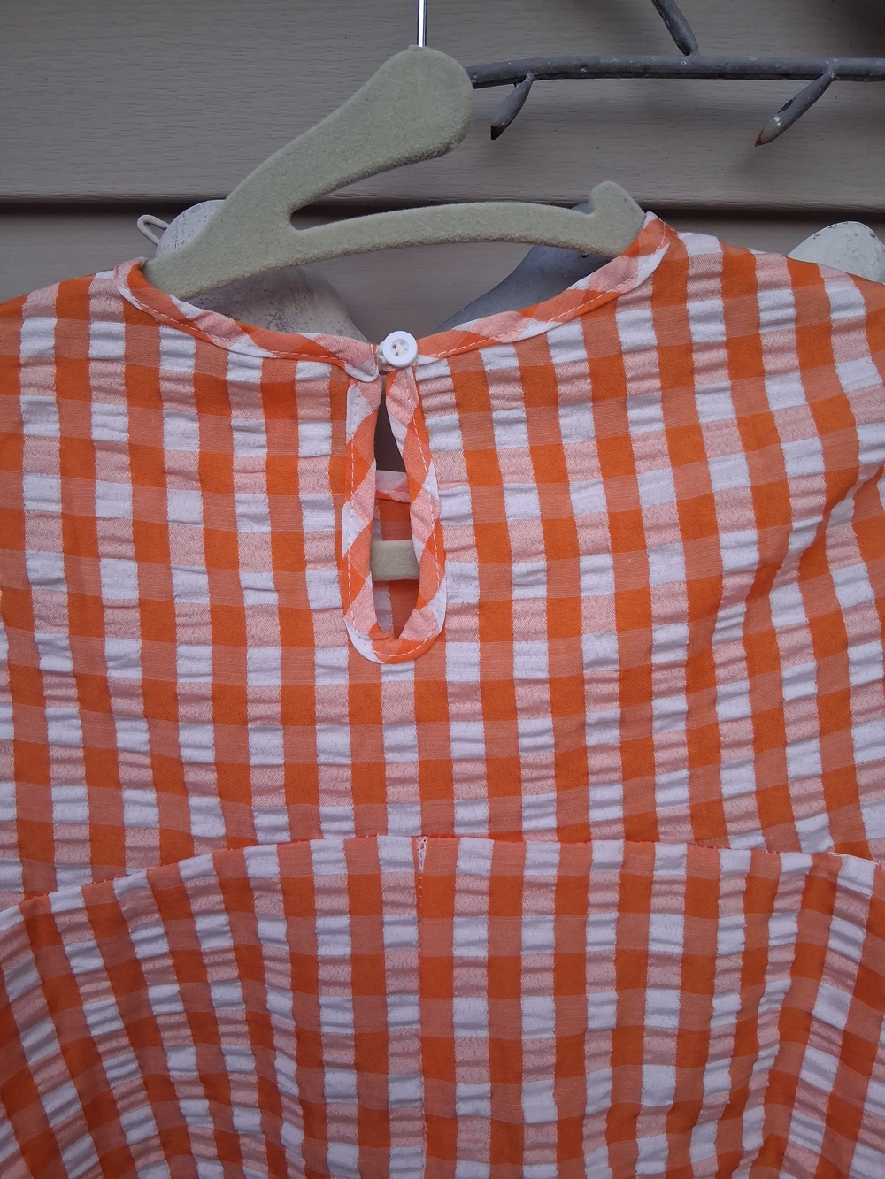 Orange and White Gingham Puff-Sleeve Blouse - Picture 5 of 6